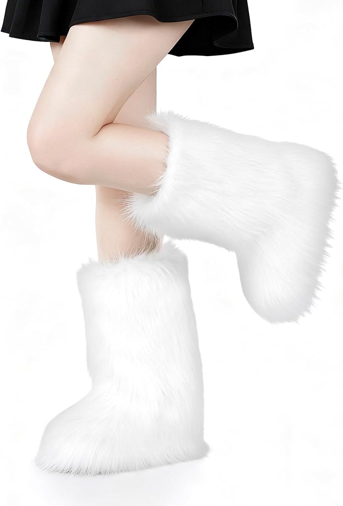 Berlune Faux Fur Fuzzy Leg Warmers Furry Boot Cuff Fur Fluffy Shoes Cover Sleeves for Women Valentines Winter Costumes