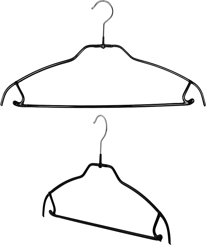 MAWA Clothes Reston Lloyd Silhouette Ultra-Thin Series, Non-Slip Space Saving Shirt Hanger with Pant Bar & Skirt Hooks, Style 42/FTU, Pack of 2, Black, 2 Count (13312M)