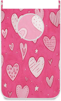 Hot Pink Hearts Stars Hanging Laundry Hamper Door Hampers Bag Basket with Stainless Steel Hooks Oxford Fabric Printing Decorative Clothes Bags 29.5X20inch 1Pack
