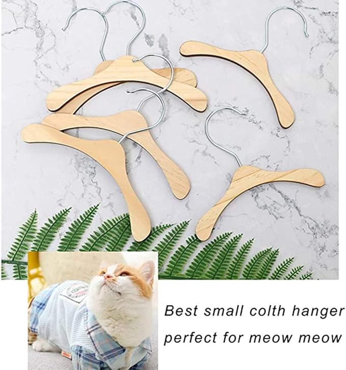 5 Pack Wooden Hangers, Dog Clothes Hanger 8.6 inch - Little Hangers for Doll Dress Clothes Gown Outfit Holders Accessories (L)