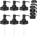 Amolliar Mason Jar Liquid Soap Dispenser Lid, 304 Stainless Steel Pump Lid for 16oz Regular Mouth Mason Jar, Rustic Farmhouse Decor, Hand Soap, Dish Soap, Lotion Soap, Black 6 Pack, Extra 3 Long Tubes