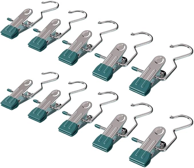 Space-Saving Clothespin Hat Pants Storage Hanging Travel Hook, Boot Hangers for Closet, Laundry Hooks Hanging Clips Clothes Pins Socks Towel Clips Hanging Hooks with Clips for Home (Green, 50 PCS)