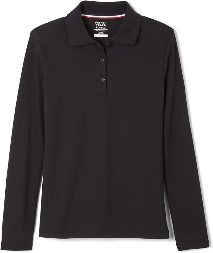 French Toast Girls' Picot Collar Polo Shirt with Long Sleeves (Kids Standard & Plus Size)