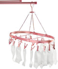 Underwear Hanger for Drying with 26 Clips - Aluminum Hanging Drying Rack for Socks, Lingerie & Baby Clothes | Wind-Resistant Hook & Oval Design (Rose Gold)