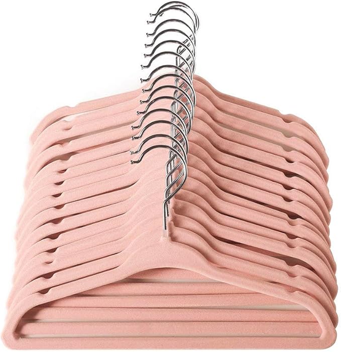 ManGotree Baby Hangers, Childrens Hanger Kids Coat Hangers with Ultra Thin & Non-Slip Design 15 Pack (Light Pink)