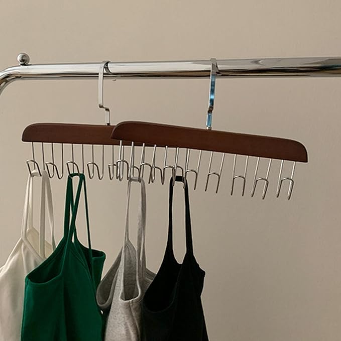 Hanger Hooks, Multi Hook Hanger Stainless Steel Closet Organization Multi Hanger with 8 Hooks Hangers Space Saver Hangers for Clothes Bra Storage (Dark Brown)