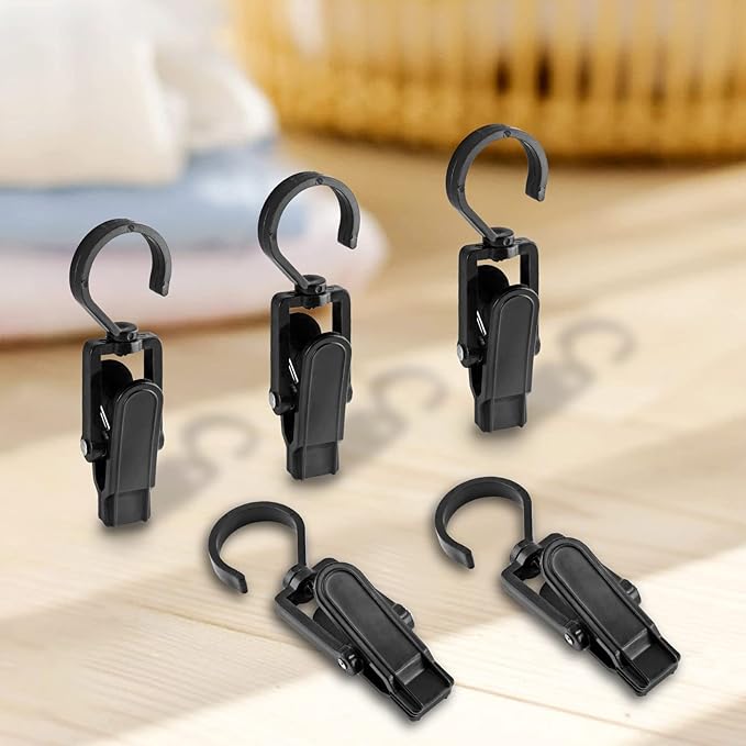10 PCS Laundry Hooks Clip, Plastic Clothes Pins, Super Strong Hanger Clips, Swivel Hooks Clip for Clothing Store Home Office & Workshop, Black