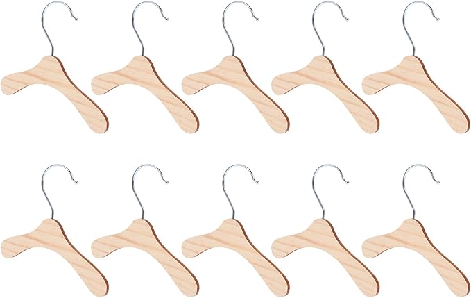 10pcs Wooden Pet Apparel Hangers, Dog Clothing Hanging Rack, Silver, Wood Color, 5.50X5.50X0.20inch