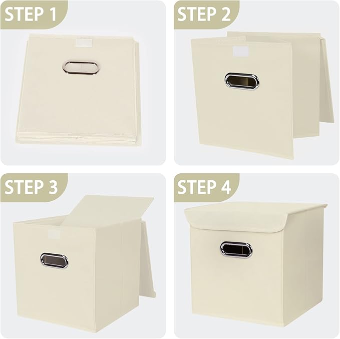 Closet Organizers Fabric Storage Bins With Lids Collapsible Cube Storages Organizer Basket With Handles,Storage Boxes for Clothes Storage,Office,Toys,3 Pack,（Creamy-White