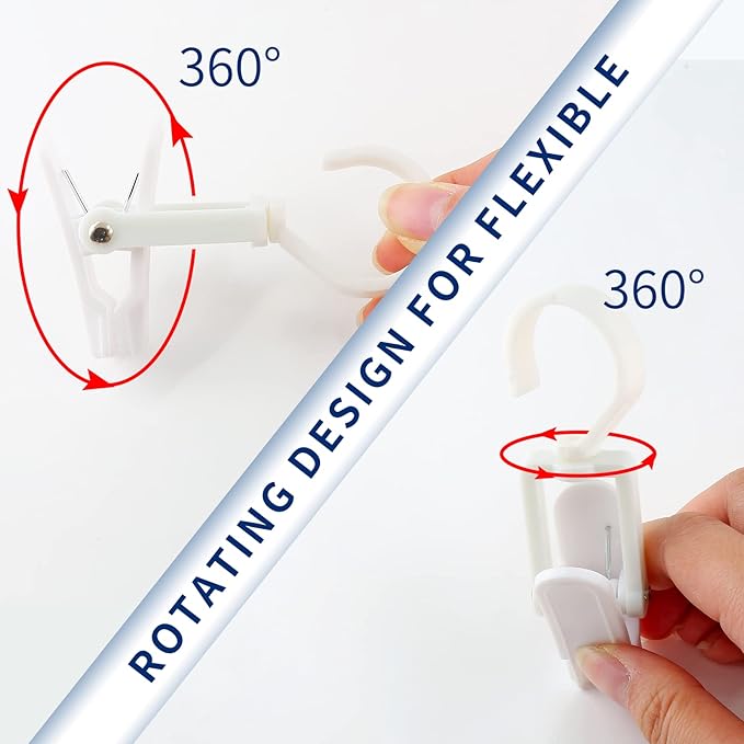 10 PCS Laundry Hooks Clip, Plastic Clothes Pins, Super Strong Hanger Clips, Swivel Hooks Clip for Clothing Store Home Office & Workshop, White