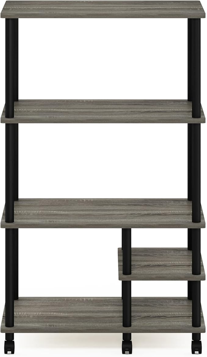 Furinno Turn-N-Tube Bakers Rack with Wheels, 4-Tier Kitchen Storage Cart, Kitchen Cart, Coffee Bar, Pantry Organizers and Storage, Grey Oak