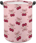 Pink Laundry Basket Cherry Decor Bow Laundry Hamper Clothes Toy Storage Bin for Bedroom Bathroom