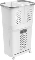 2-Layer Laundry Basket, 10.6 * 15.2 * 14.6inch Removable Laundry Basket Cart Large Capacity Hand-Held Organizer Rolling Cart Organizer Clothes Storage w/Universal Wheels for Balconies Toilets