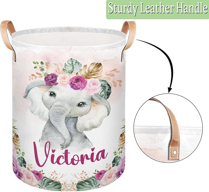 Personalized Laundry Basket, Custom Gift Laundry Hamper, Collapsible Nursery Waterproof Laundry Baskets, Dirty Clothes Toy Hamper with Handles Tropical Elephant