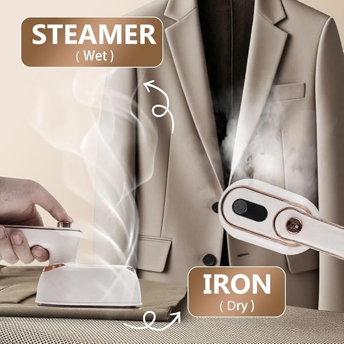 Handheld Portable Steam Iron, 2025 New Travel Steamer Iron, Mini - Portable Ironing Machine Travel Steamer for Clothes Home Dorm (White)