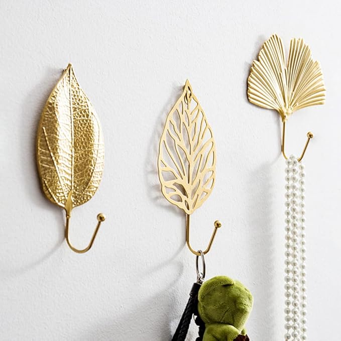 7pcs Leaf Shape Metal Hooks Decorative Wall Hooks Iron Key Holder Coat Hanger Purse Hooks Closet Clothes Coat Hat Towel Robes Hook for Kitchen Bathroom Bedroom Office