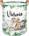Personalized Laundry Basket, Custom Gift Laundry Hamper, Collapsible Nursery Waterproof Laundry Baskets, Dirty Clothes Toy Hamper with Handles Jungle Animals