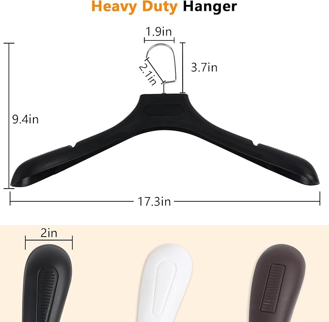 DEDU Suit Hangers for Men 50 Pack, Extra Wide Suit Hanger Non Slip Width 17.7", Thick Plastic Coat Hangers Black with Metal Hook