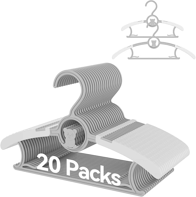 Baby Hangers, 11-14 Inch Extendable Kid Hangers, Non-Slip, Stackable, Grey, 20 Pack