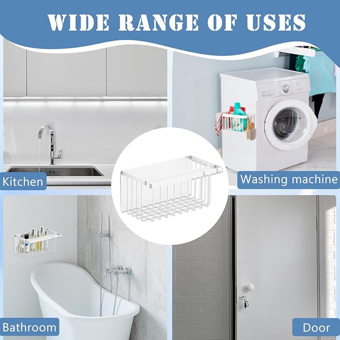 Magnetic Basket Storage Rack, White Multi-Functional Magnetic Rack, Magnetic Clothes Drying Ball Storage Rack, for Office Documents, Packaging Foil, Spices,Plastic Food Hook Boards