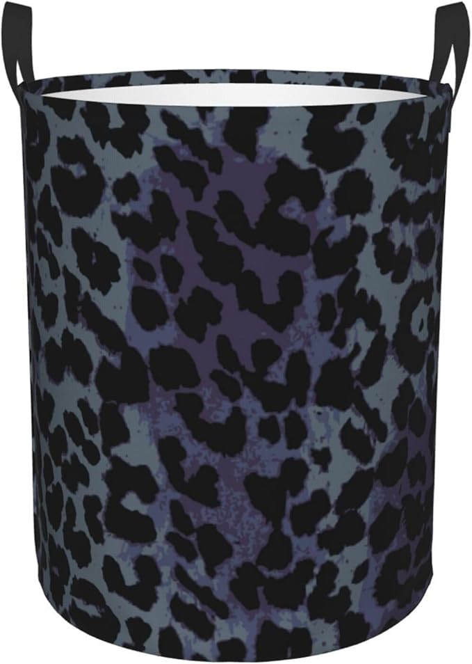 Black Grey Leopard Round Laundry Hamper Storage Basket Toys Clothes Organizer Bin For Home Bathroom Bedroom Dorm Nursery, 38l