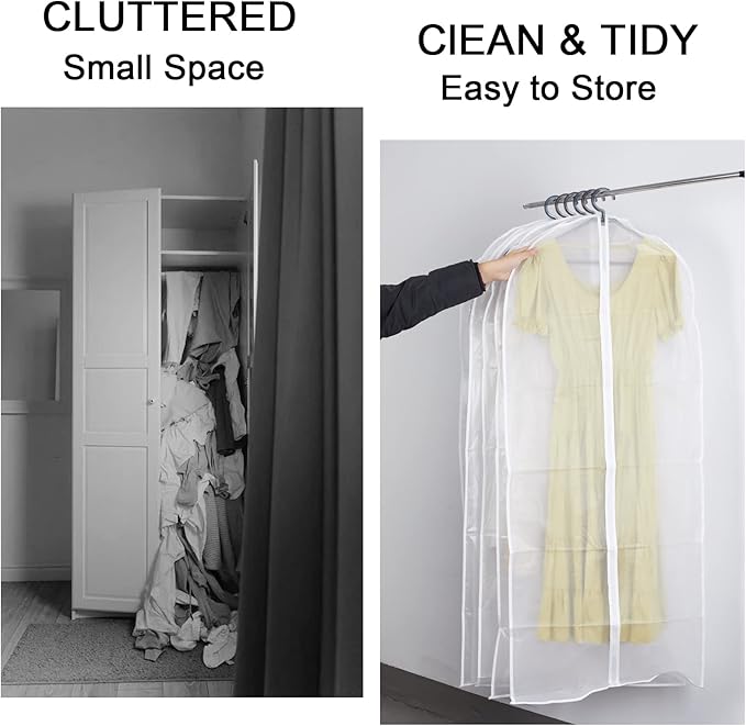 Clear Garment Bags with Full Zipper Lightweight Foldable Dust Proof Breathable Extra Wide Travel Suit Cover for Hanging Clothes Closet Storage, 24'' x 55'' / 6 Pack