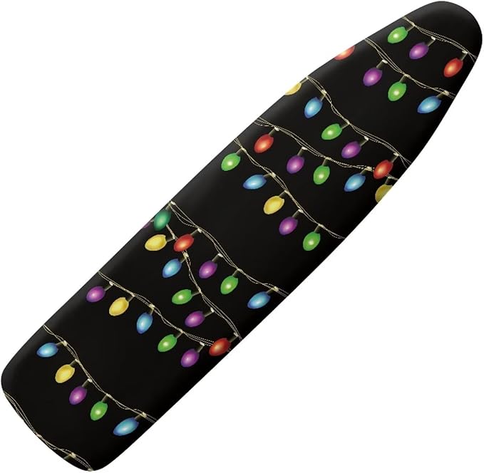 Christmas Colorful Lights Standard Size Iron Pad Covers Tolerates High Temperature Anti-Dirty Durable Ironing Board Replacement Cover with Hook and Loop Fastener Strap