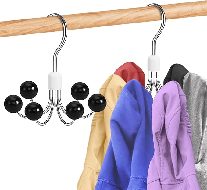 Hoodie Organizers 2-Pack, 6 Balls 360°Swivel Hoodie Hangers for Closet