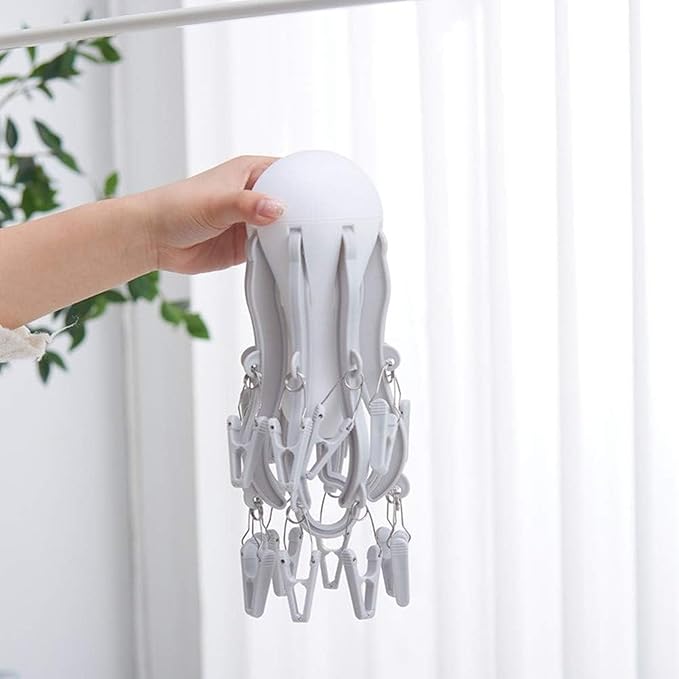 Rogess Octopus Drying Hanger, Clothes Drying Hanger with Clips, Sock Hanger for Drying, 8-Claw Octopus Hanging Dryer with 16 Clips Small Hanger, Travel, Indoor Outdoor use (Pink)