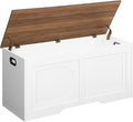Storage Chest, 39.4” Toy Box, Entryway Storage Trunk, Shoe Bench with Storage, Engineered Wood Storage Cabinet with 2 Safety Hinges, Entrance Bench for Living Room, White + Walnut SCBZ2001