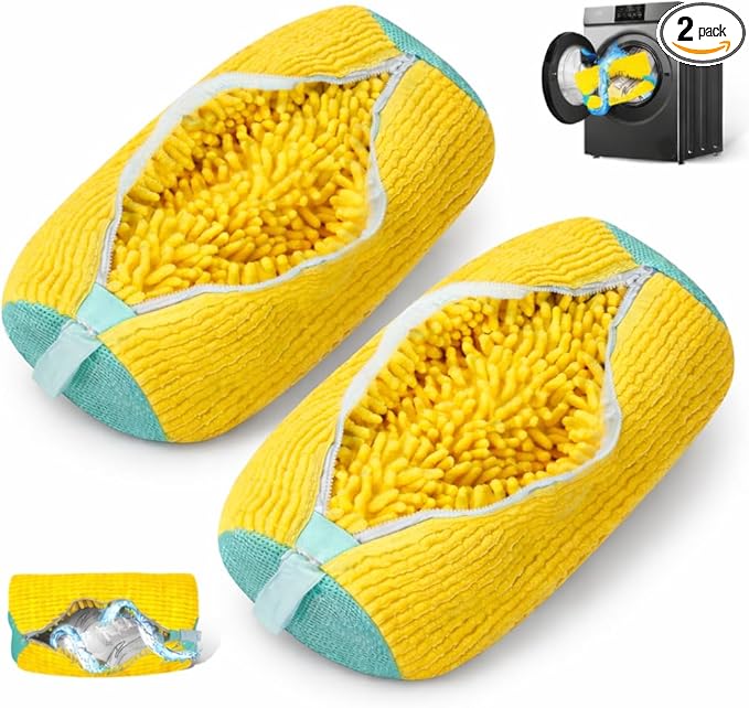Laundry Shoe Bag - Mesh Shoe Washing Machine Bag with Zipper Closure for Washer and Dryer - for All Shoe Types and Sizes - Yellow - Set of 2