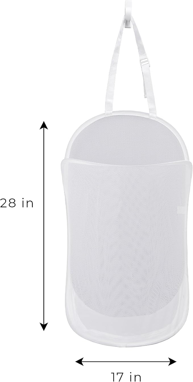 Smart Design Deluxe Mesh Over The Door Pop Up Hamper w/ Hook & Adjustable Strap - VentilAir Mesh Material - for Laundry & Clothes - Home - (Holds 3 Loads) (17 x 28 Inch) [White]