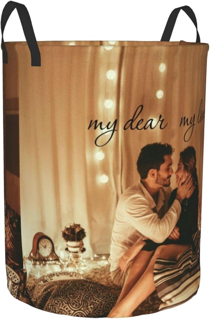 Custom Laundry Basket,Personalized Laundry Hamper With Photo Name,Customized Dirty Clothes Storage With Handle,Collapsible Waterproof Storage Basket For Bathroom Living Room Bedroom