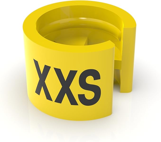 Colored Hanger Sizer Garment Markers (Choose Your Size(s)) Color Coded Size Clips - 100 Pieces/Size (XXS, Yellow)