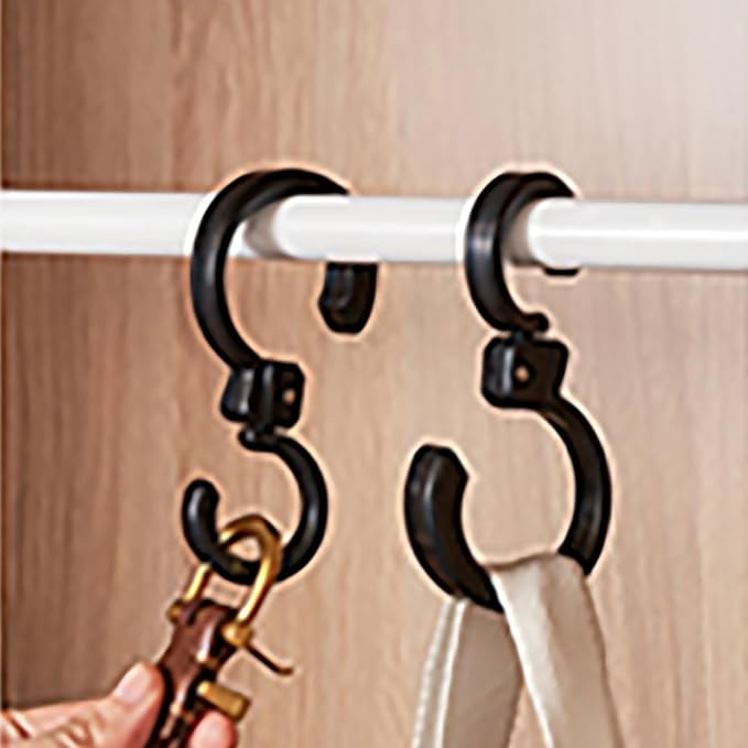 2PCS Rotating Folding S Hook 360 Degree Foldable Multi-Functional Hook 3.9x1.2x1 inches Portable Plastic Hanging Hook Clothes Hanger for Indoor and Outdoor Use Home Kitchen Garage Black