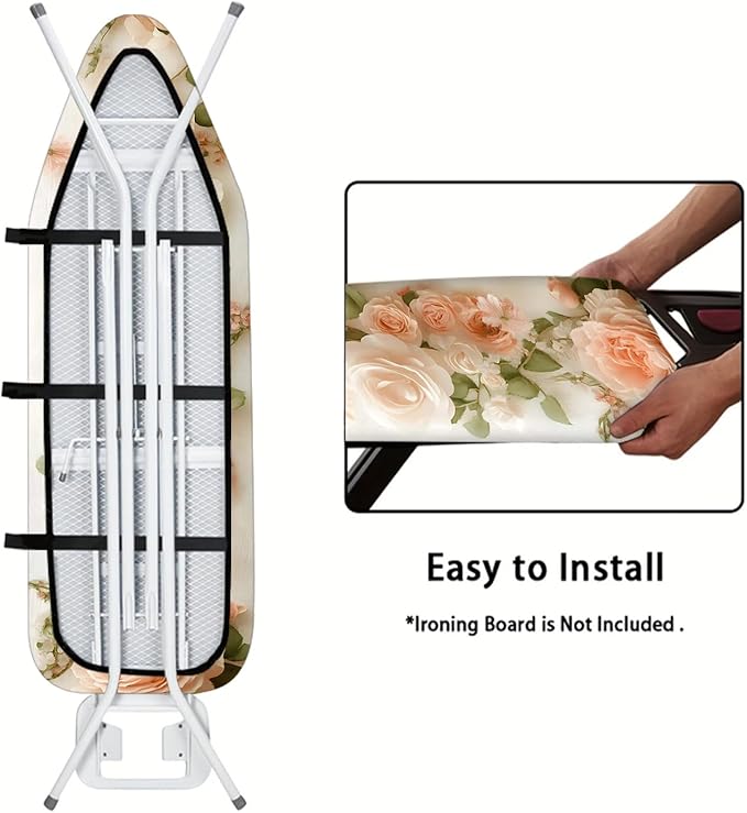 Nuxovilar Ironing Board Cover with Blush Pink Roses Pattern, 15x54 Inches Polyester - Iron Board Cover Pad for Bedroom, Dressing Room, Bridal Suite