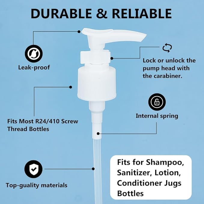 BENECREAT 12 Packs Plastic Replacement Pumps, 24-410 Thread/Neck Locking White Dispenser Replacement Pump Lotion Pumps for Soap, Lotion, Shampoo, Kitchen and Bathroom