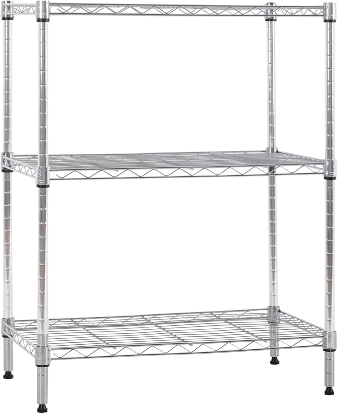 3-Tier Metal Wire Shelving Unit, Heavy Duty Adjustable Storage Rack for Laundry Room, Pantry, Kitchen, Garage Organization and Storage, Small Space Shelves (Chrome, 23"L × 13.2"W × 30.2"H)