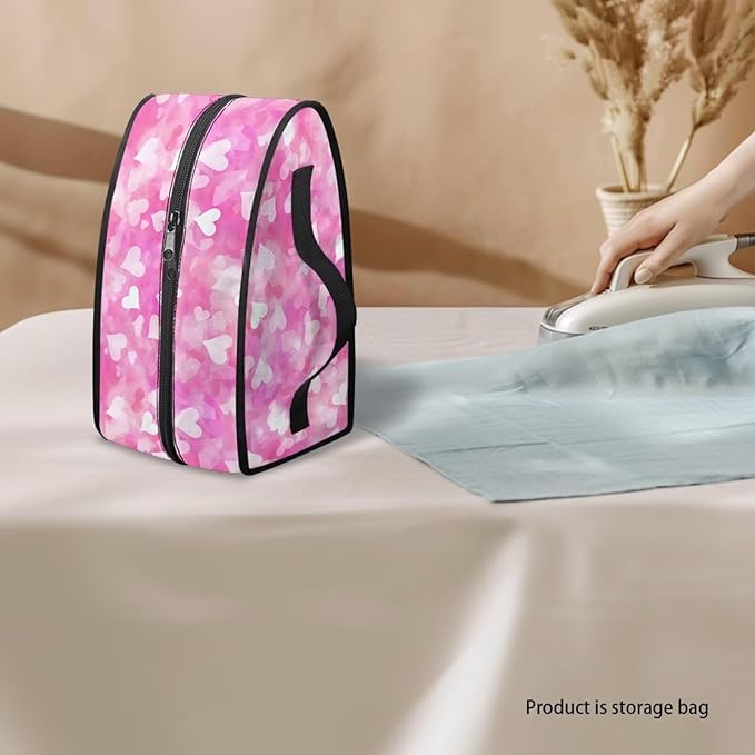 Pink Hearts Tie Dye Travel Iron Storage Box Stylish Portable Protective Carrying Bag Full Size Irons Tote Bags Reusable Steamer Storage Bags Home Thanksgiving Day Decoration