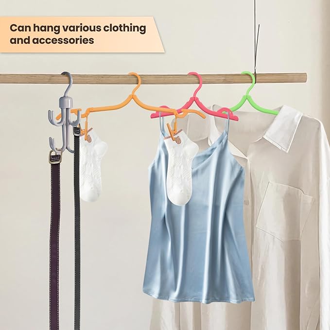 Daily Treasures 12 Pack Premium Travel Hangers with 4 Clips & 1 Rotating Rack, Anti-Slip Foldable Hangers for Traveling Portable for Travel Accesories Home Foldable Clothes Drying Rack