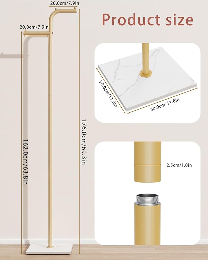 Coat Tree Freestanding, Modern Sturdy Clothes Hanger with Rock Slab Base, Heavy-duty Metal Hat Rack for Boutiques, Hallway, Entryway, 68.9 Inches High, Gold, GYJ012WJ