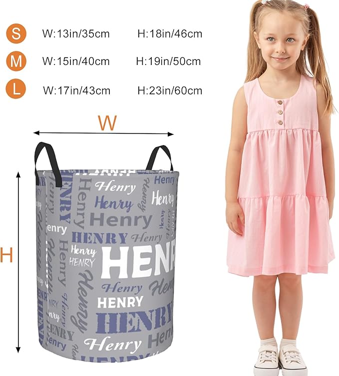 Custom Name Laundry Basket, Personalized Collapsible Laundry Hamper with Name for Bathroom Bedrooms, Customized Dirty Clothes Hamper Storage Basket Gifts for Kids Boys Girls Baby Men Women