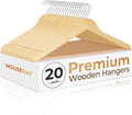 HOUSE DAY Premium Wooden Coat Hangers 20 Pack, Heavy Duty Solid Wood Clothes Hangers with 360° Swivel Hook & Pant Bar for Jackets, Dress, Shirts, Natural Wood Suit Hanger for Closet Organizer