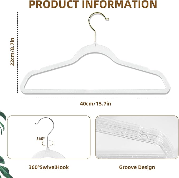 Clear Plastic Hangers 20-Pack - Non-Slip Coat/Clothes Hangers with Silver Glitter; Ideal for Weddings; Lightweight and Space-Saving for Closet Organization.