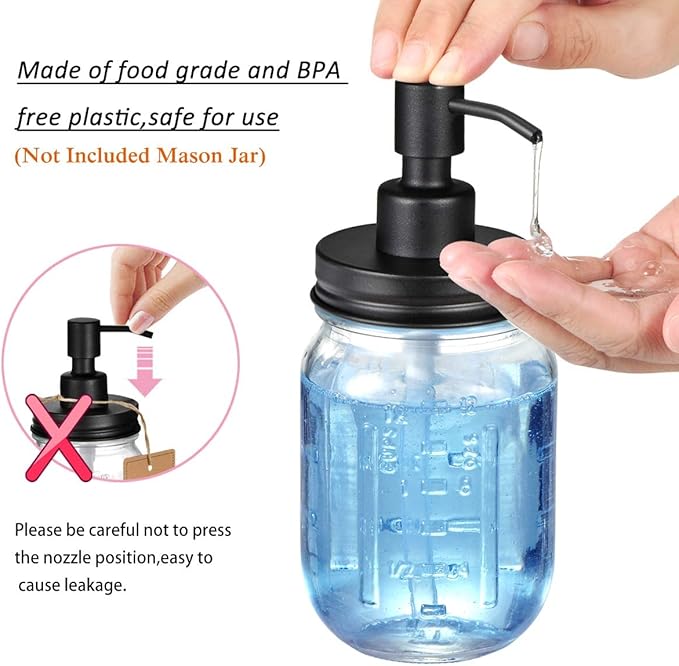 Amolliar Mason Jar Liquid Soap Dispenser Lid, 304 Stainless Steel Pump Lid for 16oz Regular Mouth Mason Jar, Rustic Farmhouse Decor, Hand Soap, Dish Soap, Lotion Soap, Black 6 Pack, Extra 3 Long Tubes