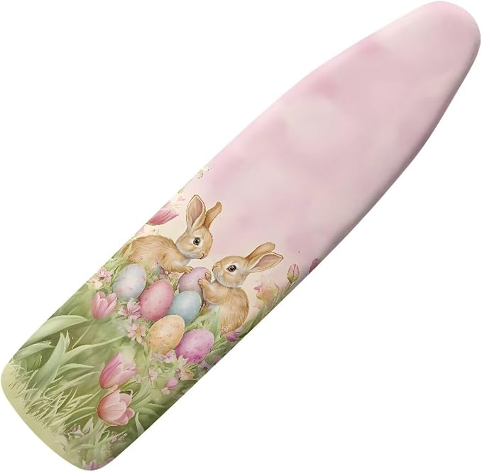 Tulip and Easter Bunny Ironing Board Covers Standard Size,Table Top Ironing Board Padding Thick,Scorch Resistant Iron Board Replacement Cover with Elastic Edge,Easy to Install