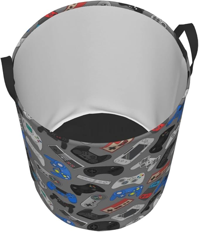Video Game Controller Grey Background Laundry Hamper Storage Basket Toys Clothes Organizer Bin For Home Bathroom Bedroom Dorm Nursery, 62l