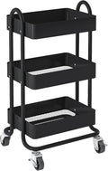 3-Tier Rolling Metal Storage Organizer,Mobile Utility Cart,Kitchen Storage Carts with Caster Wheels,Rolling Utility Cart Suitable for Office,Home,Kitchen,Garden（13.4"x18.1"x31"） Black