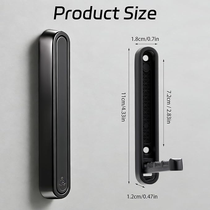 2 Pcs Folding Coat Hooks, 4.33 in Extended Foldable Black Wall Hooks Heavy Duty Valet RV Hooks Bathroom Towel Hooks Robe Hooks Wall Mounted for Hanging Towels Clothes Coat Hat Bags