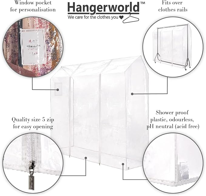 HANGERWORLD 5ft Clothes Garment Rack Cover for Open Closet Clear Showerproof COVER ONLY (60"x24"x65")